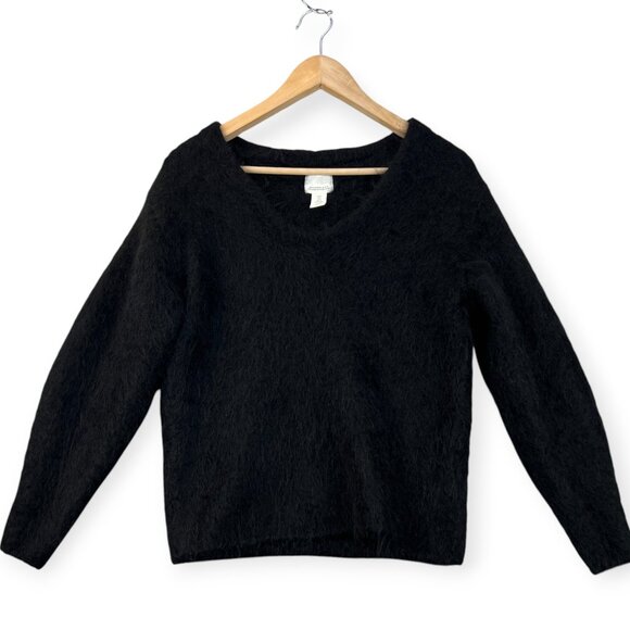 H&M Womens Jumper V Neck Sweater Shaggy Wool Mohair Long Sleeve Black Size Small - Picture 2 of 14